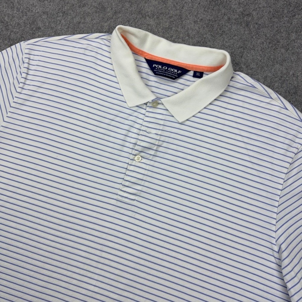 Polo Golf Shirt Mens XL White Blue Striped Pima Cotton Short Sleeve Ralph Lauren